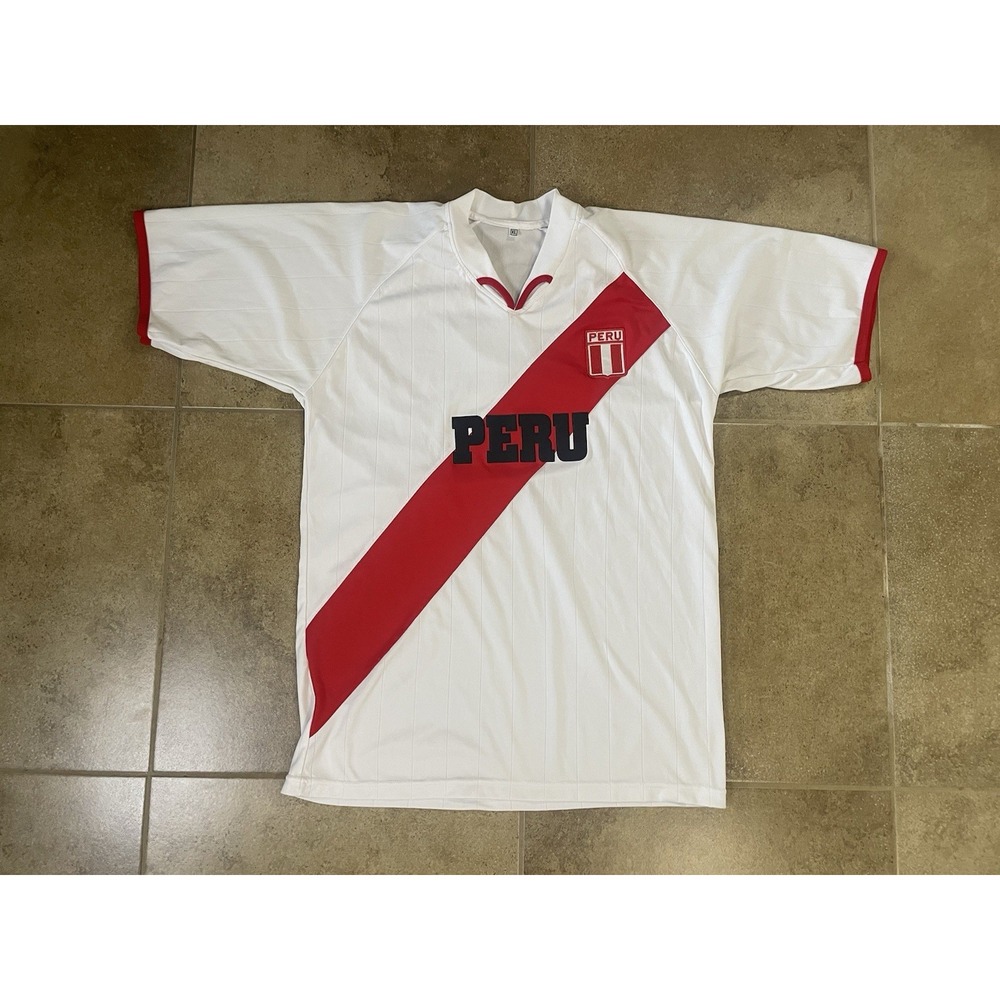 Mens Sz XL Peru National Soccer Team Jersey 90s White & Red FPF Futbol